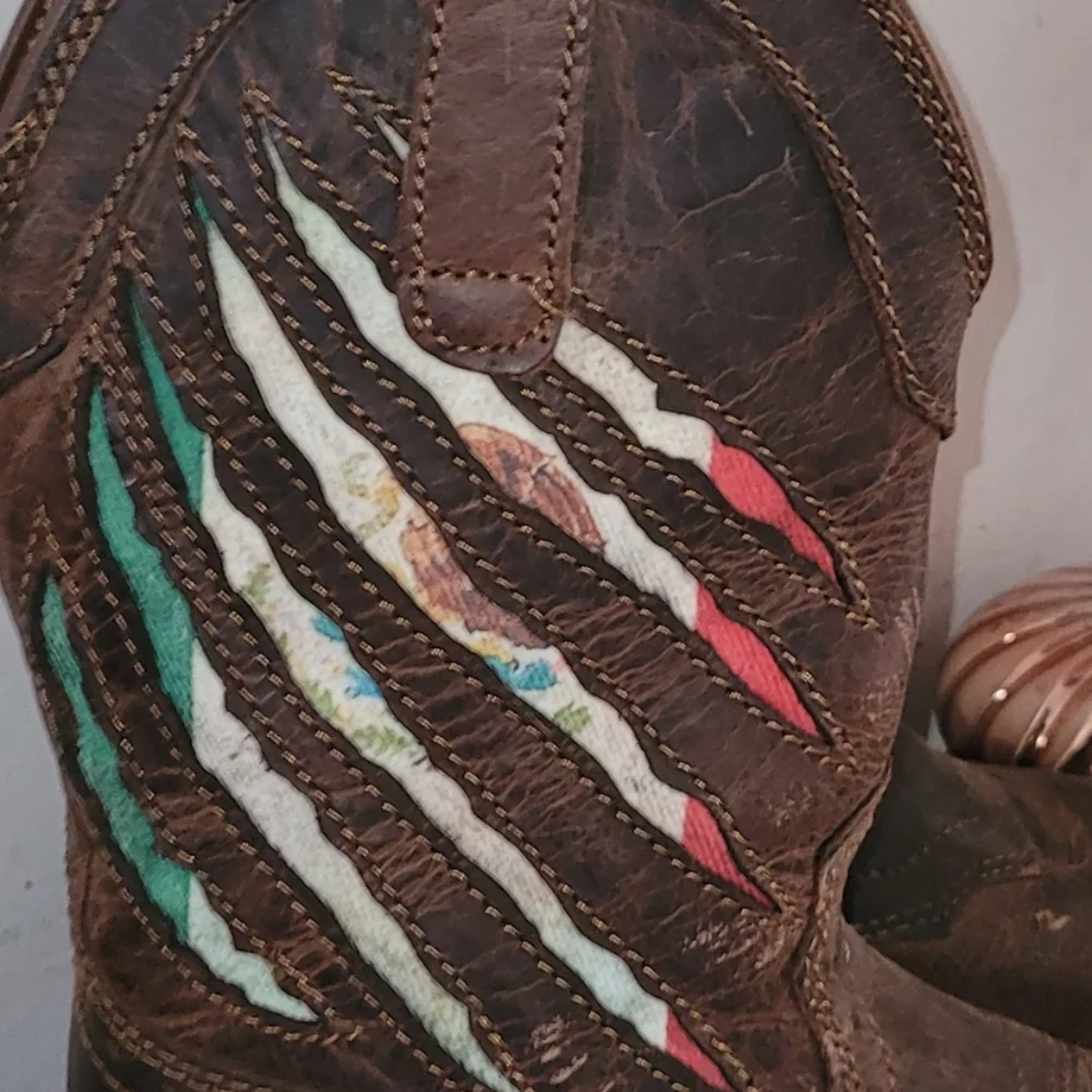 New Rank 45 Western Mexican Flag Cowboy Cowgirl Boots Sz 37.5 - Picture 3 of 10